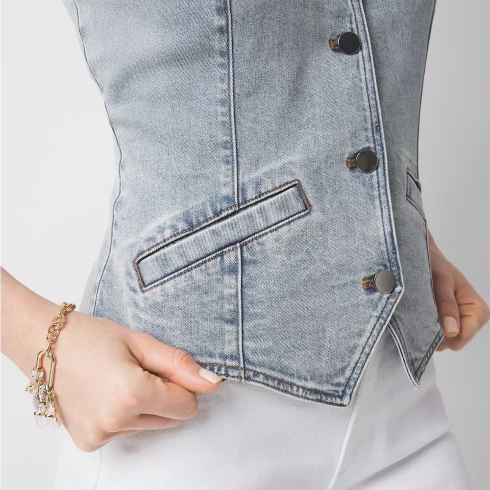 White House Black Market Denim Vest Top - Picture 5 of 6